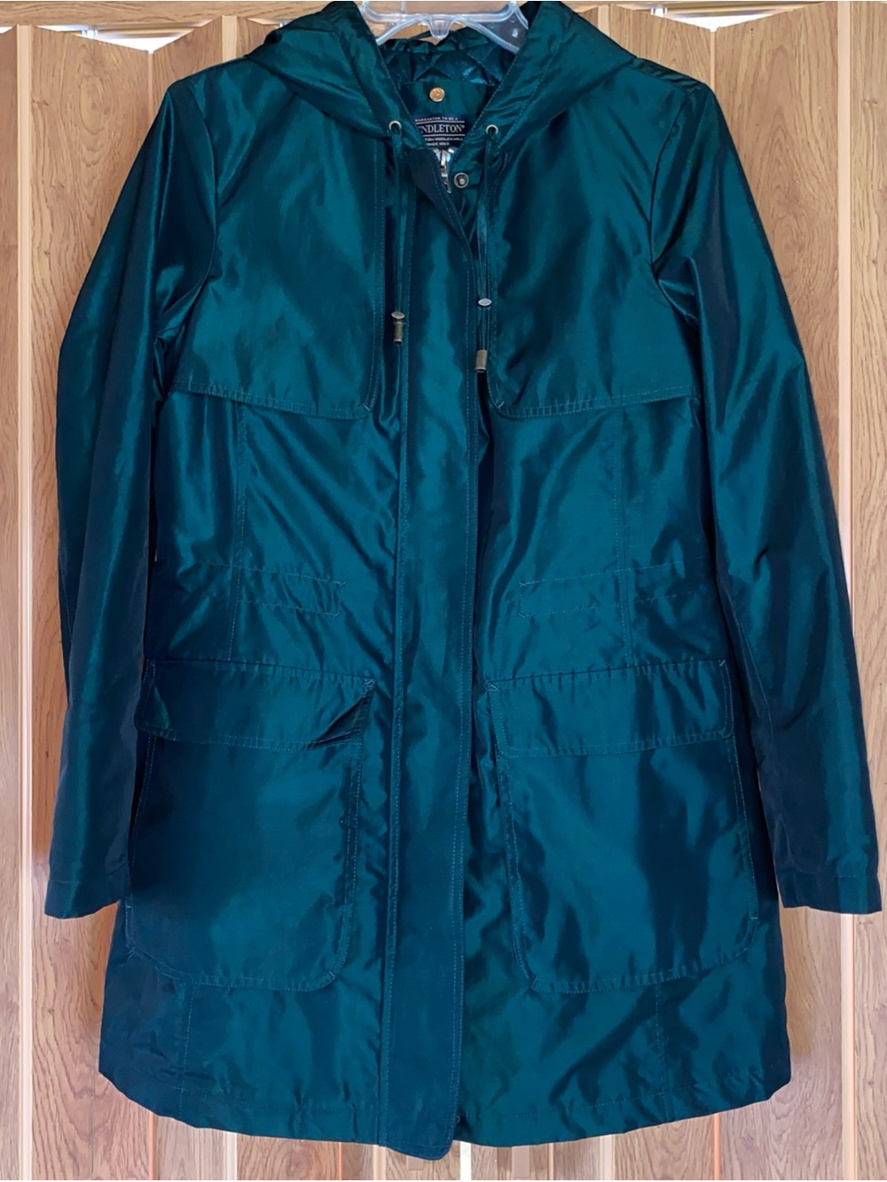 Pendleton Hooded Anorak Jacket Womens S Green Quilted Utility Coat Water Resist